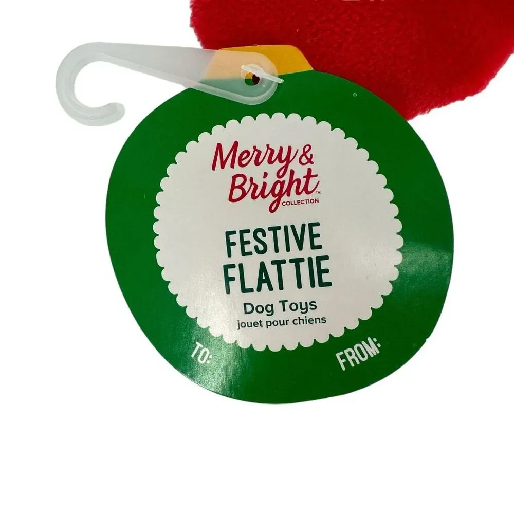 Merry and Bright Mrs. Clause Crinkle Thrash Flat Plush Dog‎ Toy Winter Holiday